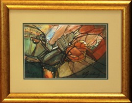 Rycerz i Pegaz (2005) akryl, karton, 16,5 x 26 cm (w świetle passe-partout), 33 x 24 (z oprawą)