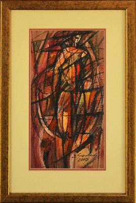 Idący model (2007) akryl, karton, 39 x 20 cm (w świetle passe-partout), 57 x 37 (z oprawą)