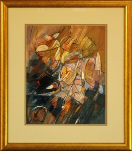Kompozycja - dwie strefy (1979) olej, klarton, 36 x 29 cm (w świetle passe-partout), 56 x 48,5 cm (z oprawą)