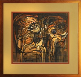 Portret podwójny (1984) akryl, karton, 35 x 39 cm (w świetle passe-partout), 55 x 57 cm (z oprawą)