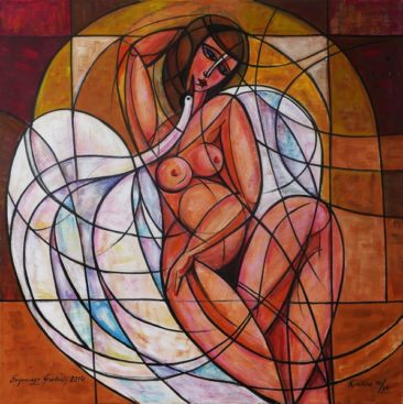Leda w alkowie, 2014 olej, płótno, 125 x 125 cm