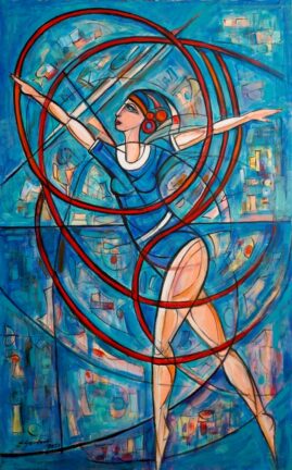 Baletnica z czerwona szarfą, 2023
olej + akryl na płótnie, 76 x 124,5 cm
