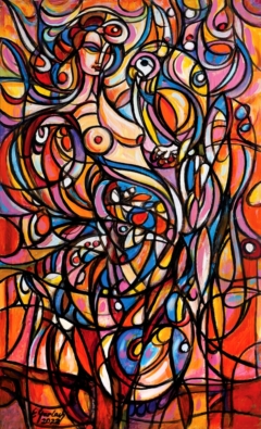 Tańcząca z papugą, 2022
olej + akryl na płótnie, 108 x 62 cm