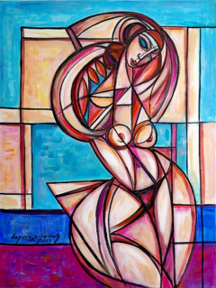 Zamyślona - akt, 2023 
olej, płótno, 80 cm x 60 cm