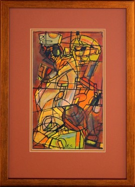 Przybysze (2001) akryl, karton, 31 x 18 cm (w świetle passe-partout), 49 x 34 (z oprawą)