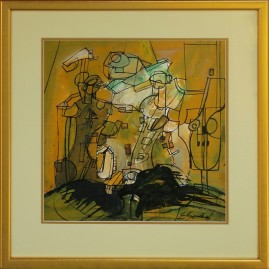 Duet X/76 (1976) akryl, olej, klarton, 36 x 35 cm (w świetle passe-partout), 54 x 52 cm (z oprawą)