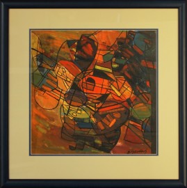 Kompozycja (2001) akryl, olej, karton, 39 x 39 cm (w świetle passe-partout), 58 x 57 cm (z oprawą)