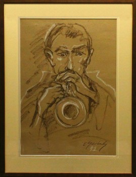 Trębacz (1992) pastel, karton, 66 x 46 cm / 90 x 70 cm [z oprawą] 