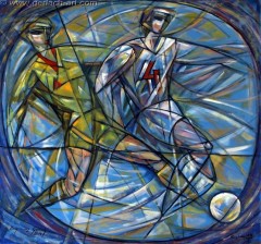 Walka o piłkę II (2011), 125 x 125 cm