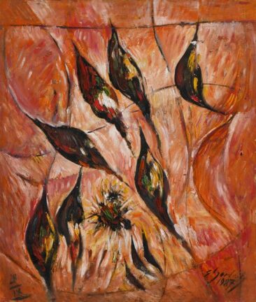 Delfiny 1989, 1989, olej, płyta, 60 x 70 cm