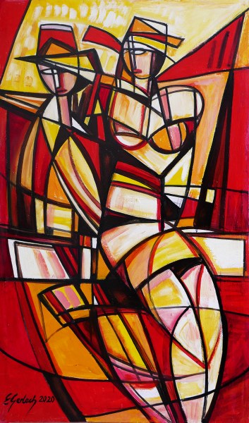 Akt z czerwonymi skrzypeczkami, 2019 olej, płótno, 71 x 62 cm