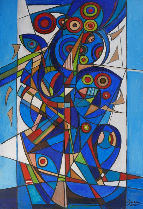 Kompozycja błękitna, 2021 olej, płótno, 150 x 100 cm