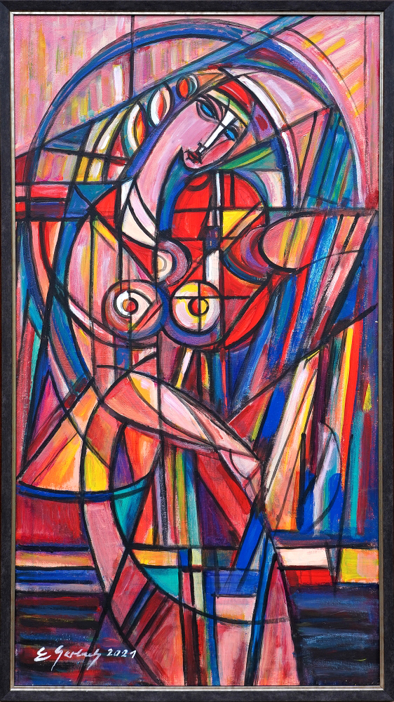 Strojąca skrzypce, 2021 olej, płótno, 104 x 57 cm